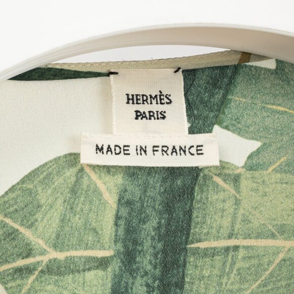 Hermes Cream & Green Silk Floral Buttoned Blouse - Picture 9 of 11